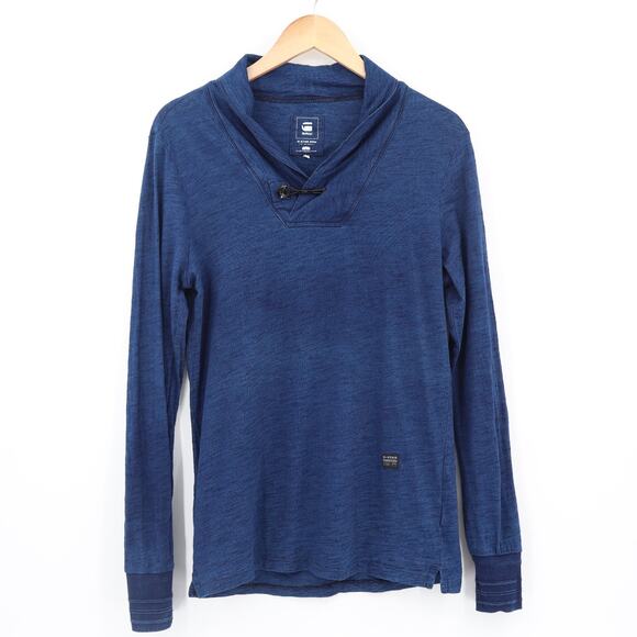 G-Star Raw Men's Long Sleeve Pullover Mock Turtle Neck Heathered Blue Sz M - Picture 2 of 13